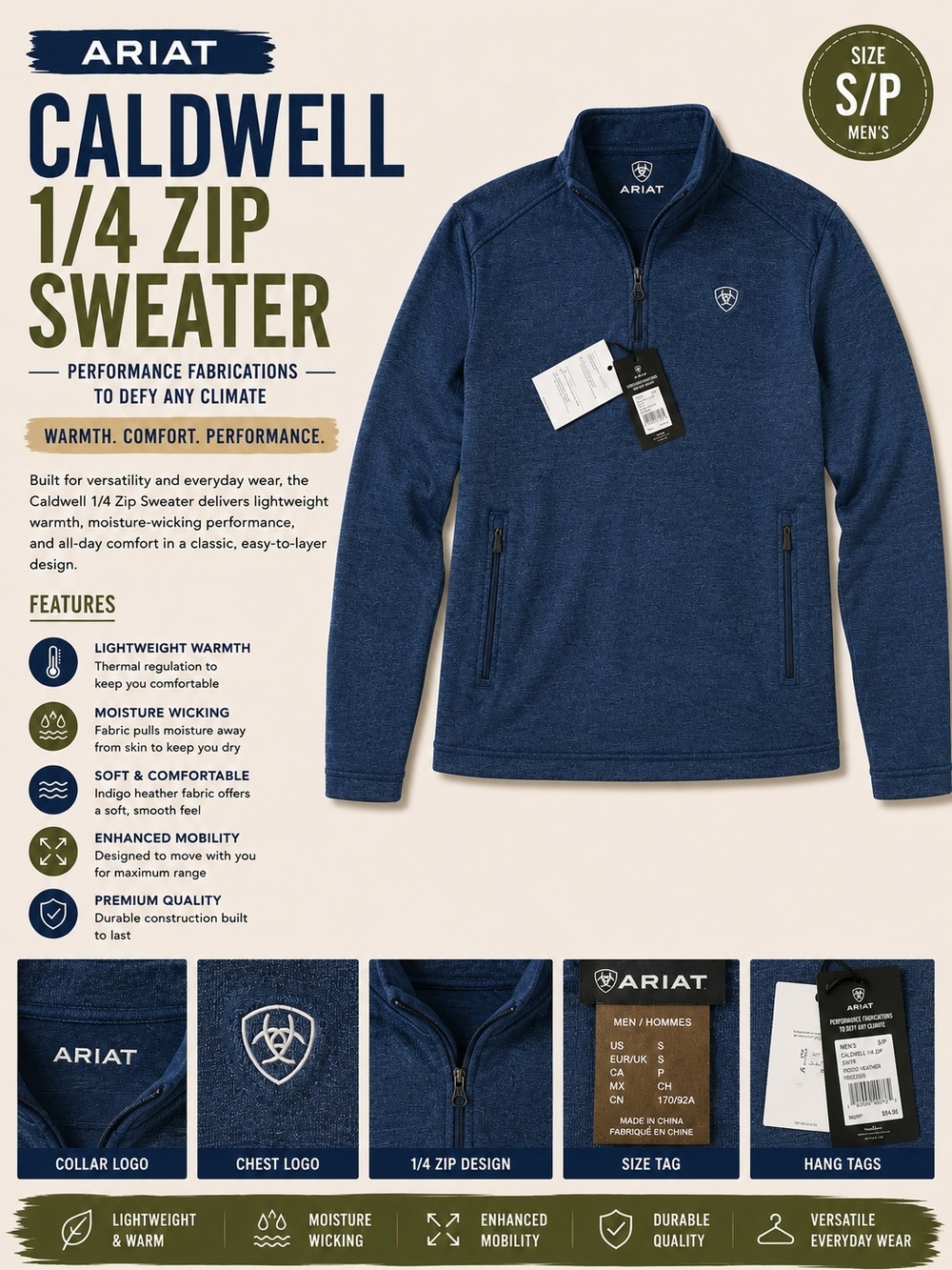 Ariat Caldwell 1/4 Zip Sweater - Indigo Blue